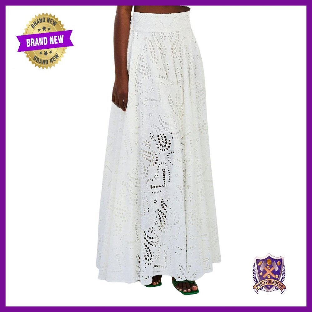Women's Hollow Out Eyelet Maxi Skirt Back Smocked Waist Flowy Long with Pockets